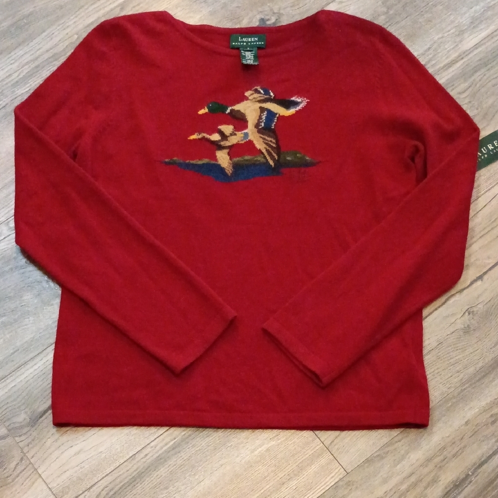 Vintage Lauren Ralph Lauren Brick Red Mallard Wool Blend Sweater Size Lg NWT